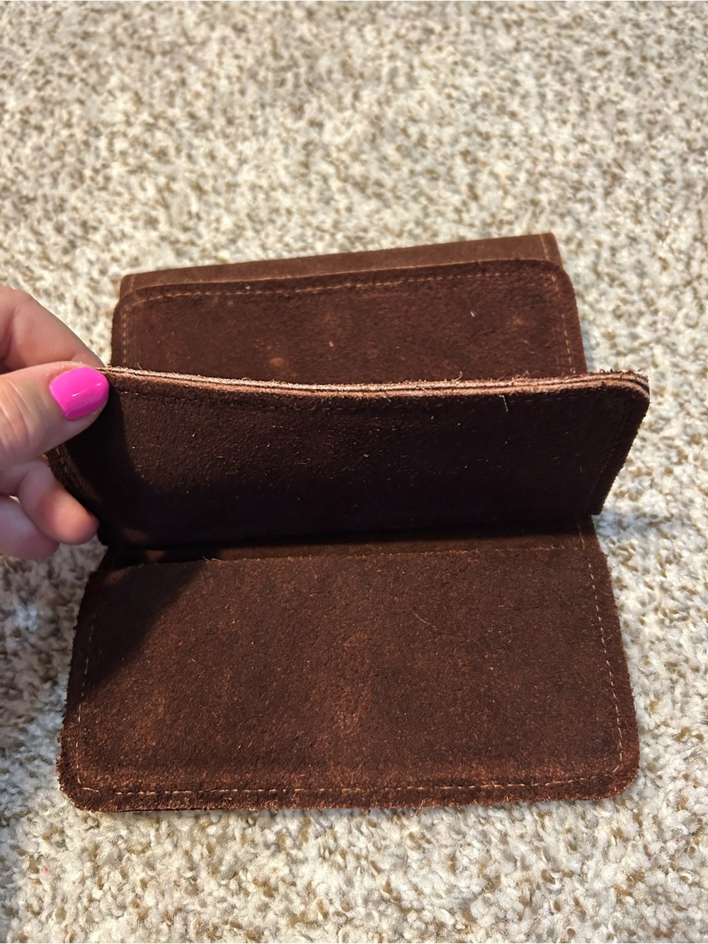 Custom Made Brown Suede Snap-Closure Wallet - Picture 4 of 5